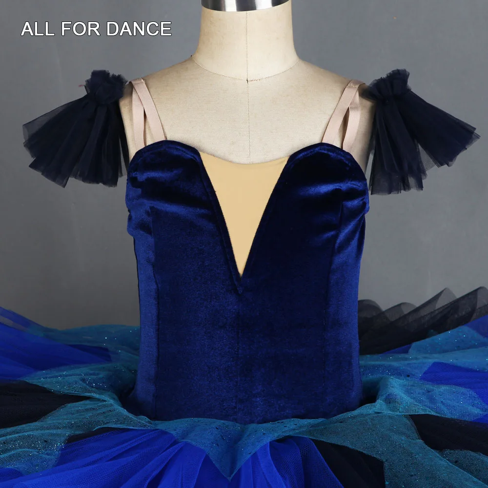 BLL415-Robe tutu pansement corsage en velours bleu marine pour filles et femmes, tutu de danse de ballet pré-professionnel, performance ou danse en solo