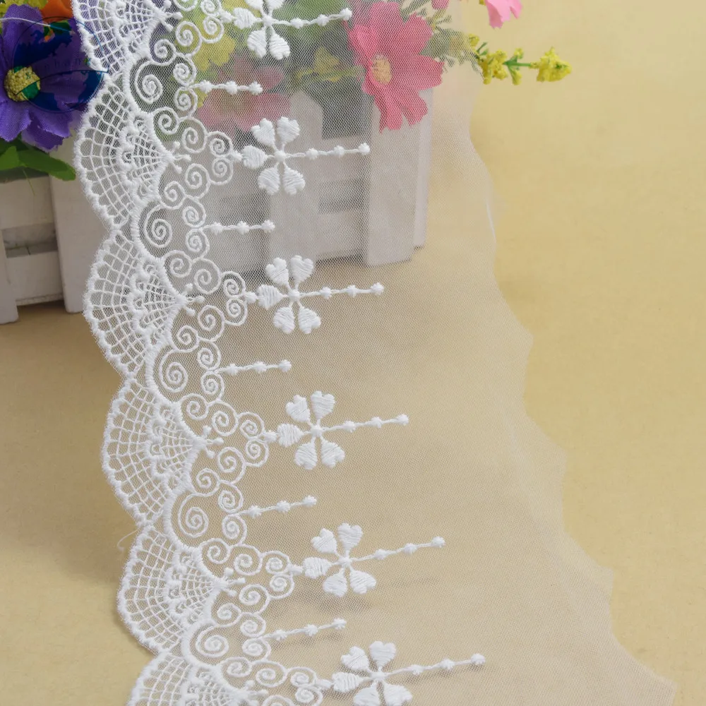 10.5cm Width White Cotton Embroidery French Lace Ribbon Fabric Guipure Diy Trims Warp Knitting Sewing Curtain Accessories#4132