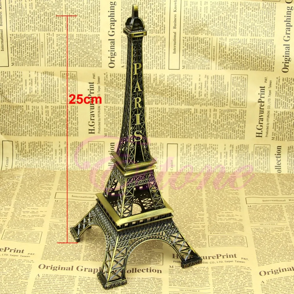 25CM Bronze Tone Paris Eiffel Tower Figurine Statue Vintage Alloy Model