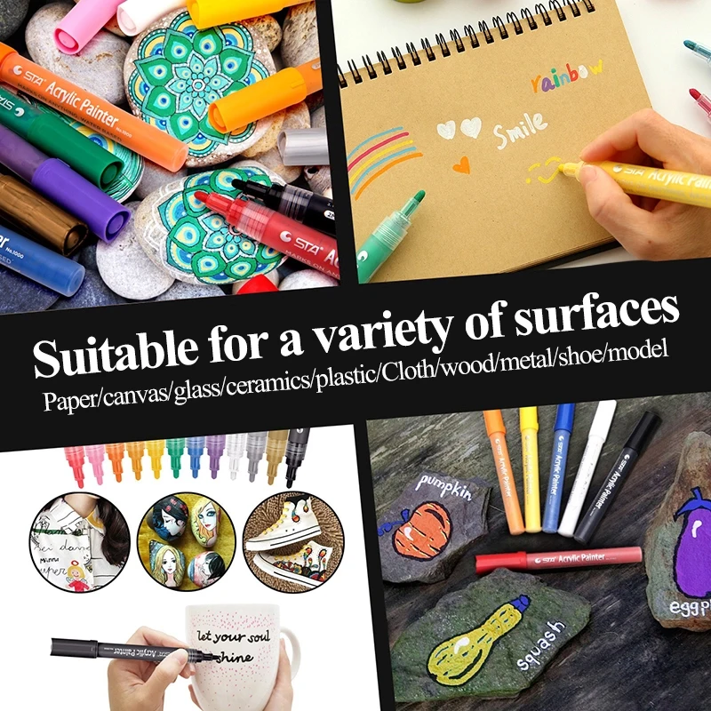STA Acrylic Marker Pen Waterproof Multicolour Set For Stone Glass Metal Fabric Canvas Art School Student Supplies For Artist
