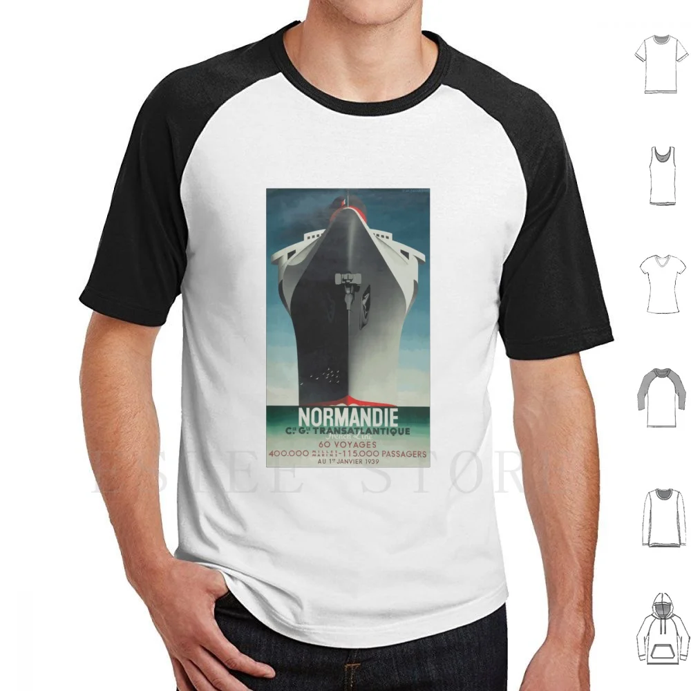 Normandie-French Ocean Liner-Iconic Art Deco Travel Poster Design By A M Cassandre T Shirt DIY Big Size 100% Cotton Travel