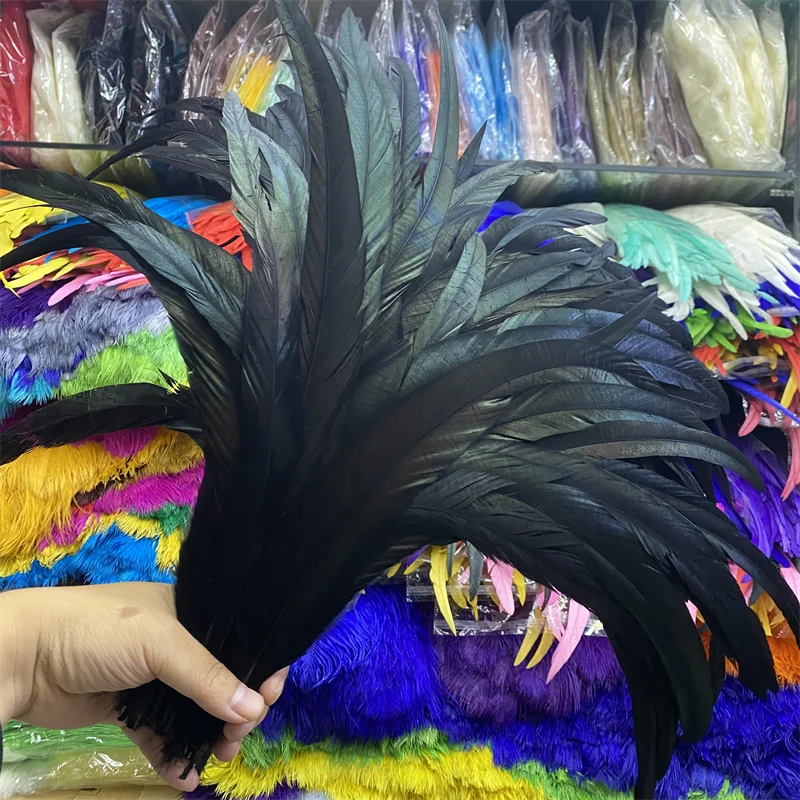 50pcs/lot Wholesale Black Rooster Feathers 16-18inches/40-45cm Plumas Jewelry Craft Home Supplies Wedding Plume