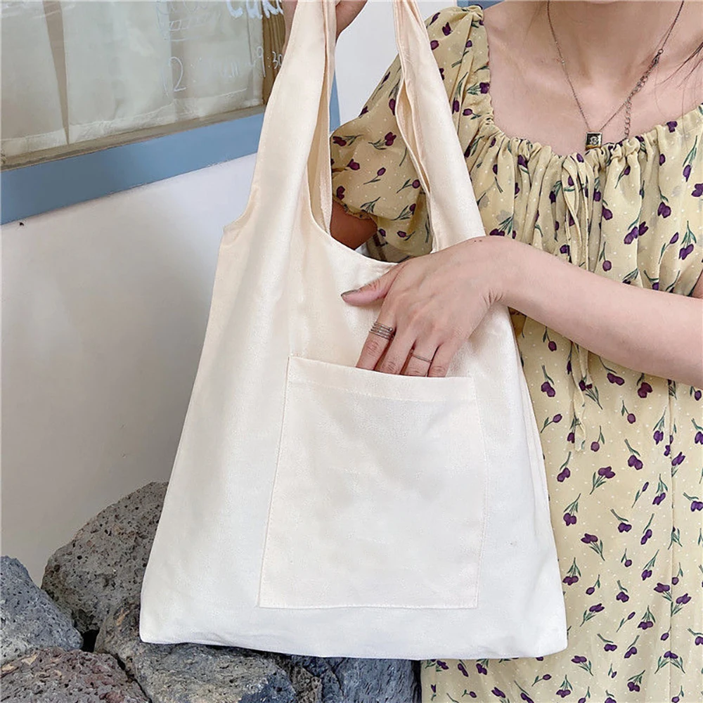 Women's Shopper Shopping Bags Female Canvas Commuter School Vest Bag Cotton Cloth Fabric Grocery Handbags  Reuseable Tote Bag