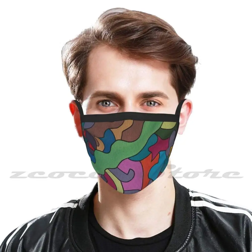 Kizd-mascarilla con filtro Pm2.5 para adultos y niños, máscara con patrón personalizado, colores brillantes, abstracto, rosa, verde, azul, Kizd