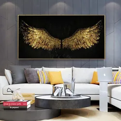 Golden Angel Wings Pictures Prints On Canvas Painting Wall Art Graffiti Black and White Poster For Modern Home Decor CuadrosGift