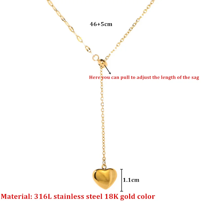 316L Stainless Steel Fashion Fine Jewelry Gold Color Lovers Vintage Love Heart Charms Chain Choker Necklaces Pendants For Women