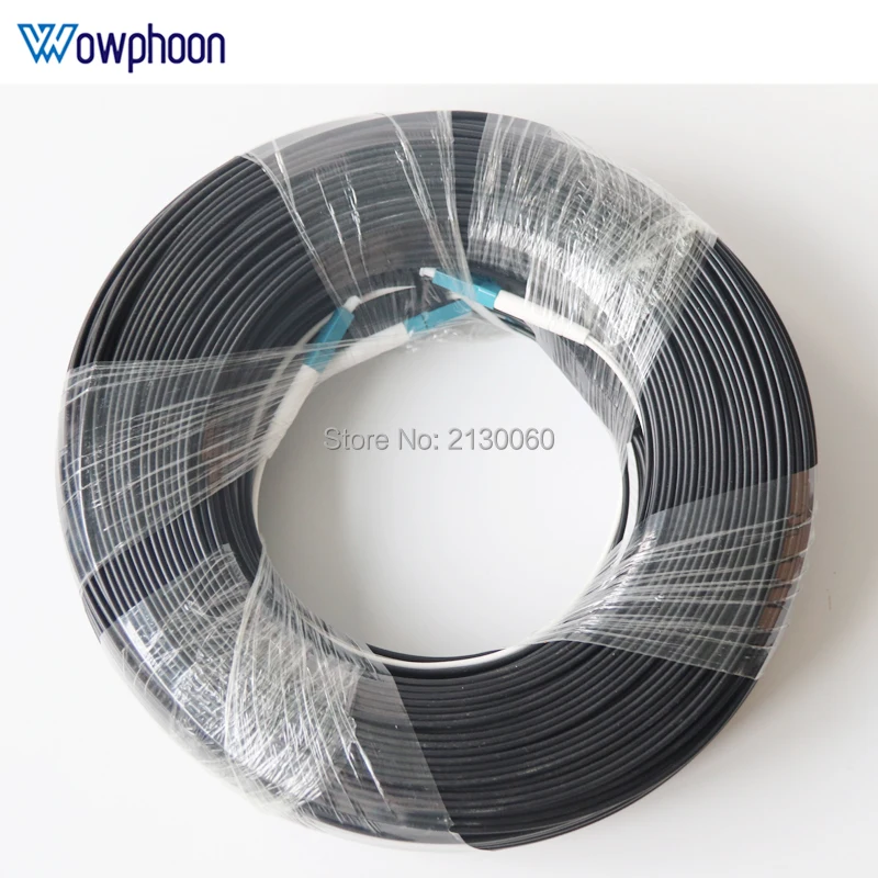 Outdoor Fiber Optic FTTH Drop Cable Patch Cord with LC SC FC ST Connector, 2 Core, GJXH SM, G657A, LSZH, 100m, 2 Steel Wire DIY