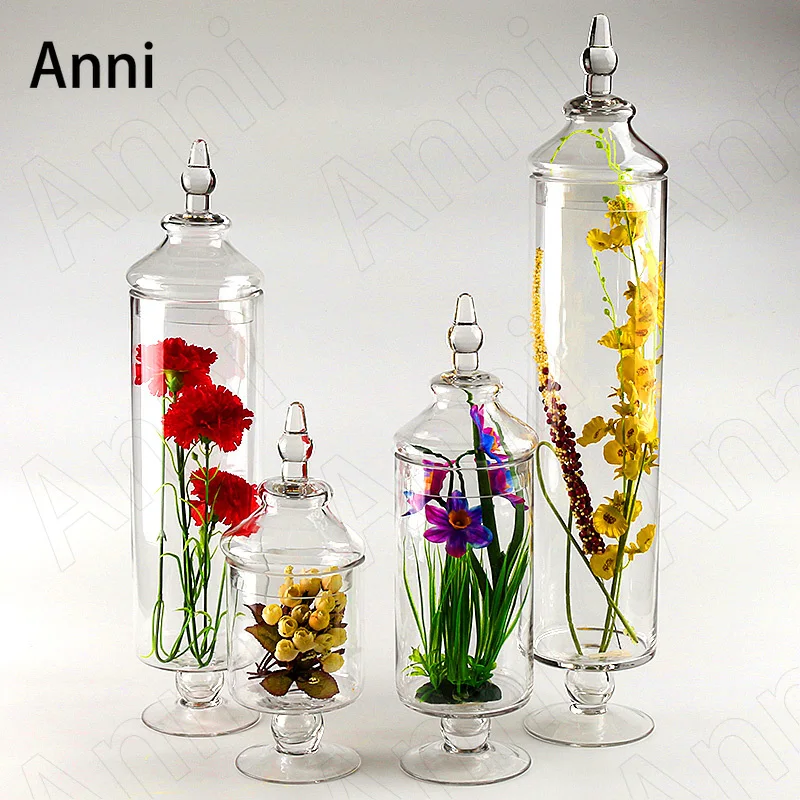 Creative Transparent Storage Jars with Lid Nordic Modern Tall Feet Wedding Dessert Display Glass Bottle Living Room Decoration