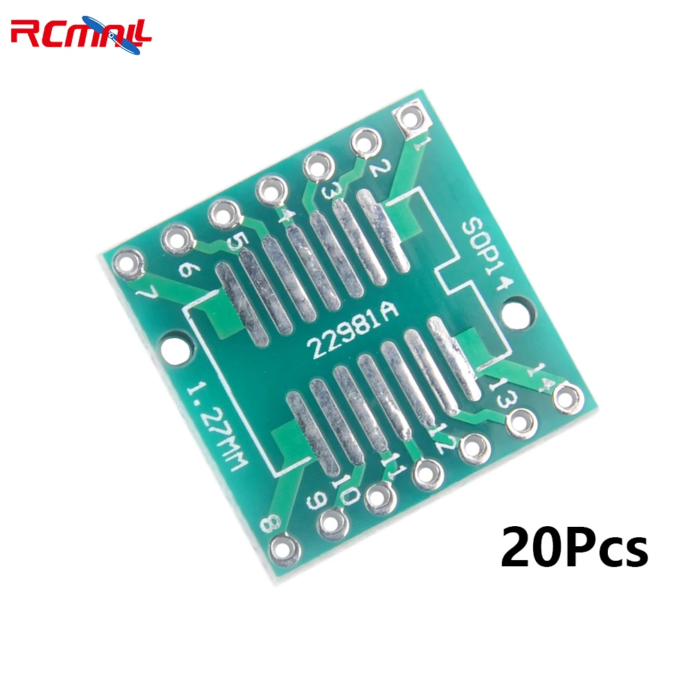 RCmall 20Pcs SOP14 SSOP14 TSSOP14 SMD DIP Adapter IC Converter Adapter DIP14 0,65mm 1,27mm IC PCB bord