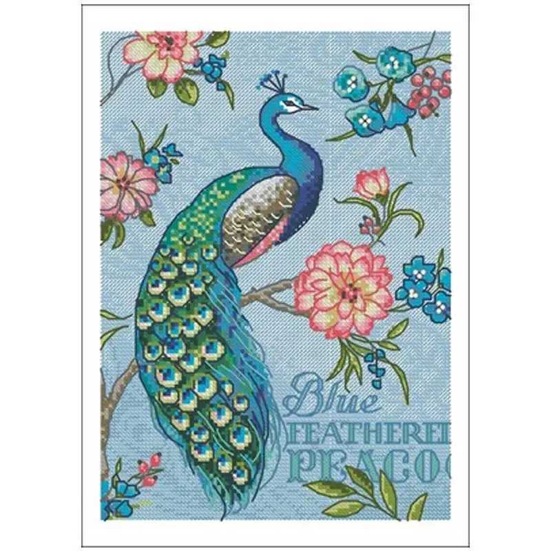 

Peacock on the Branch Patterns Counted Cross Stitch Kits, Embroidery Needlework Sets, DIY, 11CT, 14CT, Top