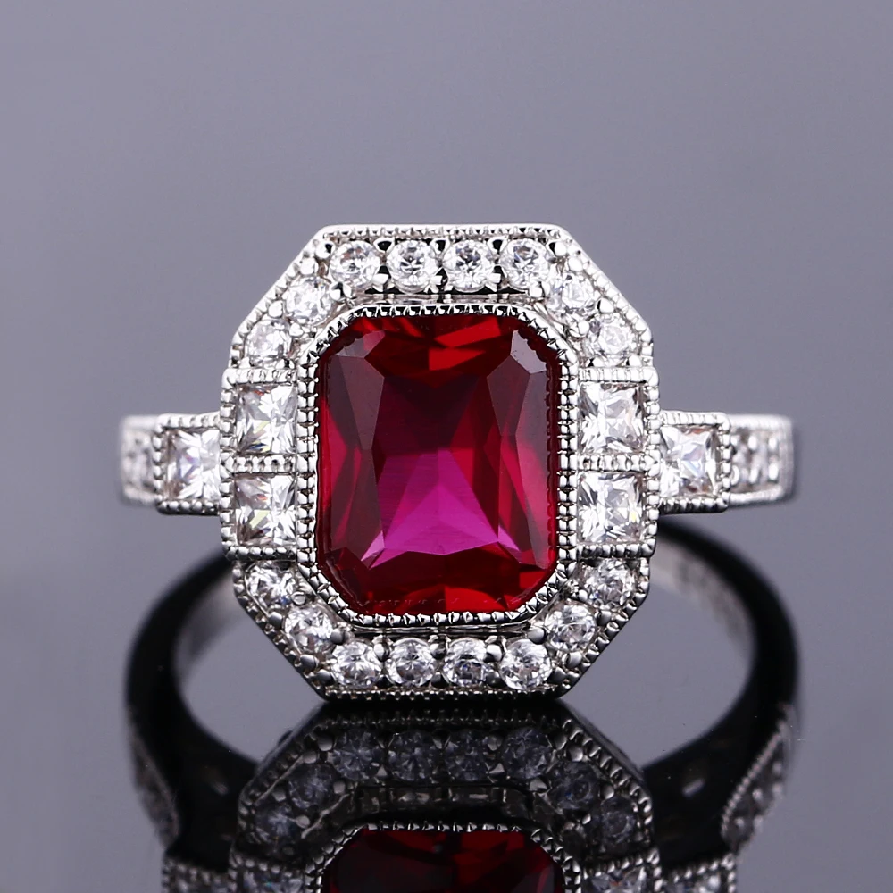 FCGJHW New Listing Fashion Jewelry Ring Rectangular 7*9MM Color Tourmaline Ring Female Engagement Wedding Party Anniversary