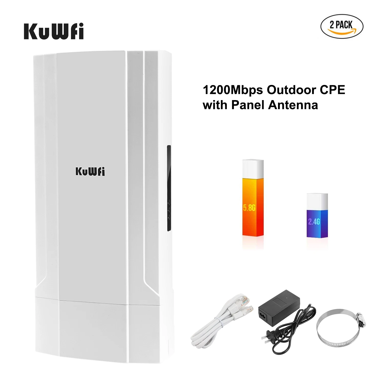 Imagem -06 - Kuwfi-ponte Externa sem Fio Repetidor Wifi ap Roteador Cpe Ptp 5km Alta Potência 2.4 5.8g Extensor para Câmera ip 48v 1200mbps