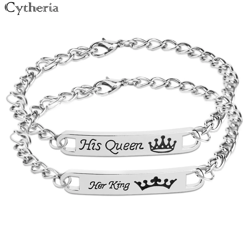 his queen her king Bracelets for lovers Women Bending statement couple Gift imperial crown bracelet for girlfriend boyfriend