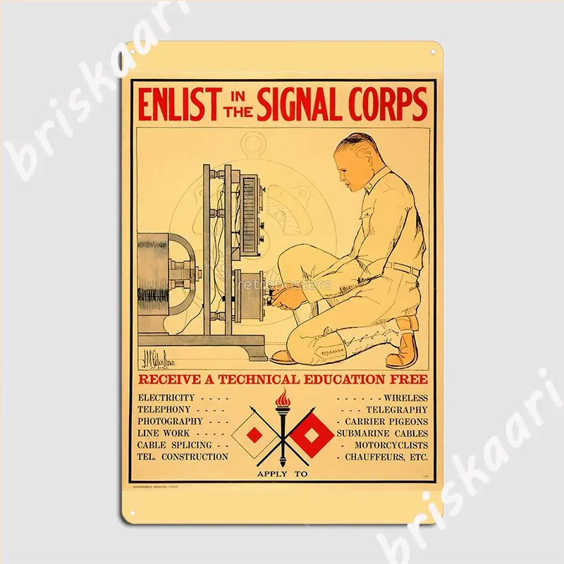 Enlist In The Signal Corps Vintage American War Advertising Metal Sign Wall Decor Decoration Wall Pub Tin Sign Poster