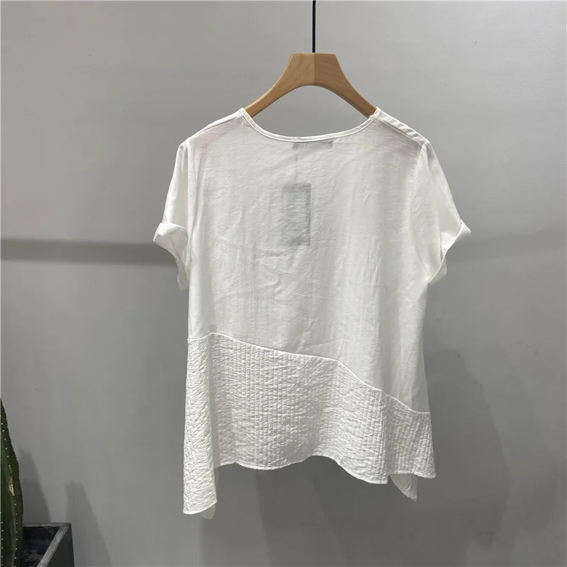 New Summer Men Harajuku Patchwork T Shirt O-Neck Loose Fit Casual White T Shirt Street Thin Short Sleeve Pullover Tops Male