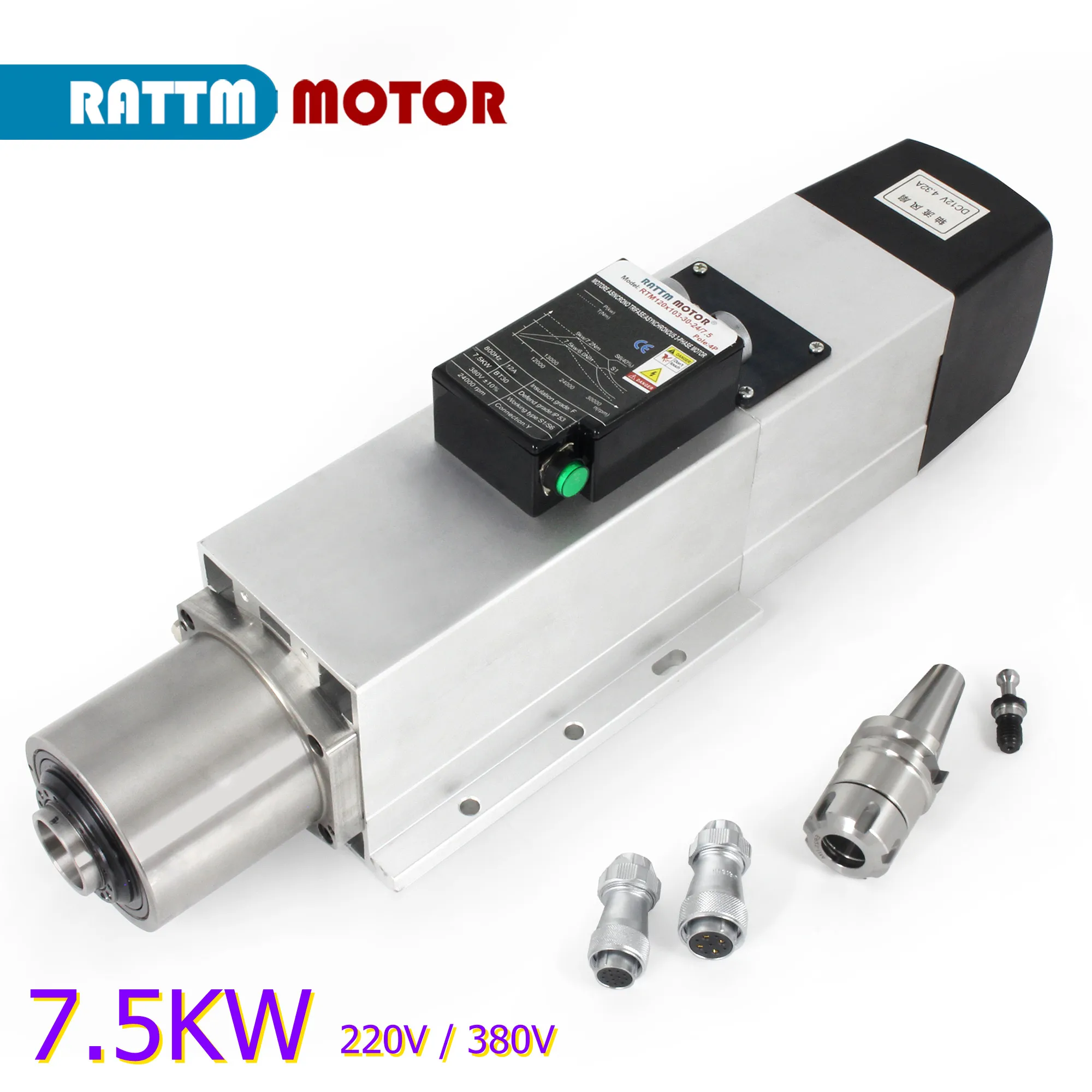 

CNC Router Milling 7.5KW air cooled ATC Automatic tool change spindle motor BT30 24000RPM 220V 380V 800Hz + Tool holder