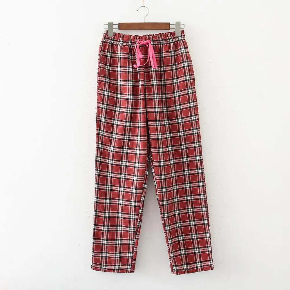 2024 Spring Autumn Women 100% Cotton Sleep Bottoms Female Plus Size Night Trousers Ladies Casual Loose Plaid Home Pants XL