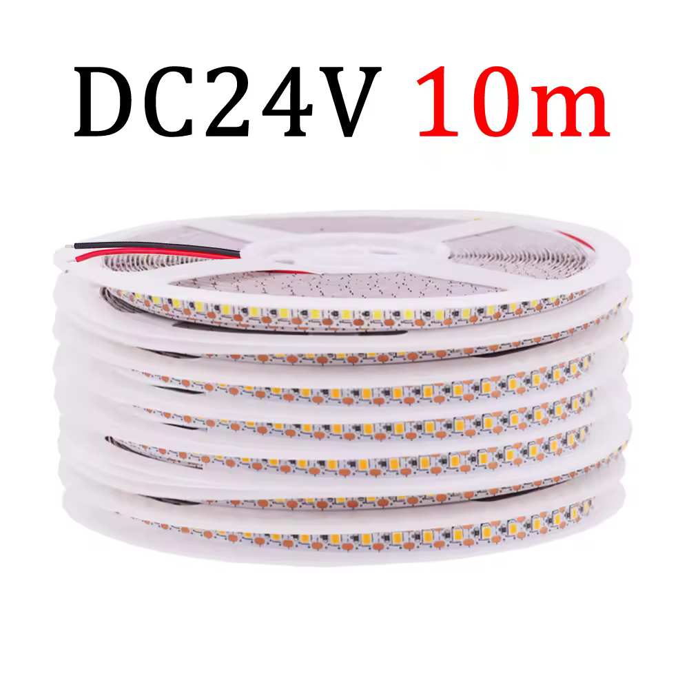 סטריפ LED 2835 במתח של 24V ובאורך של 10 מטרים, 120LED למטר, עם חיתוך LED אחד, תאורת דיודה מוארת במיוחד, לא עמידה במים, בצבע לבן חם, מתאימה לקישוט הבית