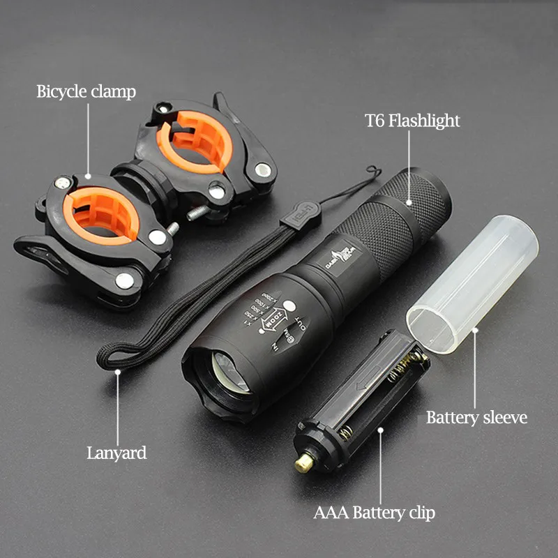 T6 Bicycle Handlebar Flashlight Holder Lamp 18650 AAA Battery MTB Bike Headlight USB Chargeable Cycle Led Light Riding Equipment