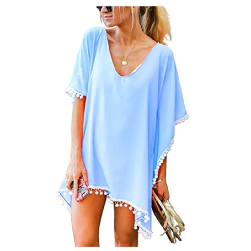 Bikini Cover Up abito da spiaggia donna gancio a mano copertura floreale Ups camicetta gonna irregolare con frange protezione solare abiti da spiaggia allentati donna