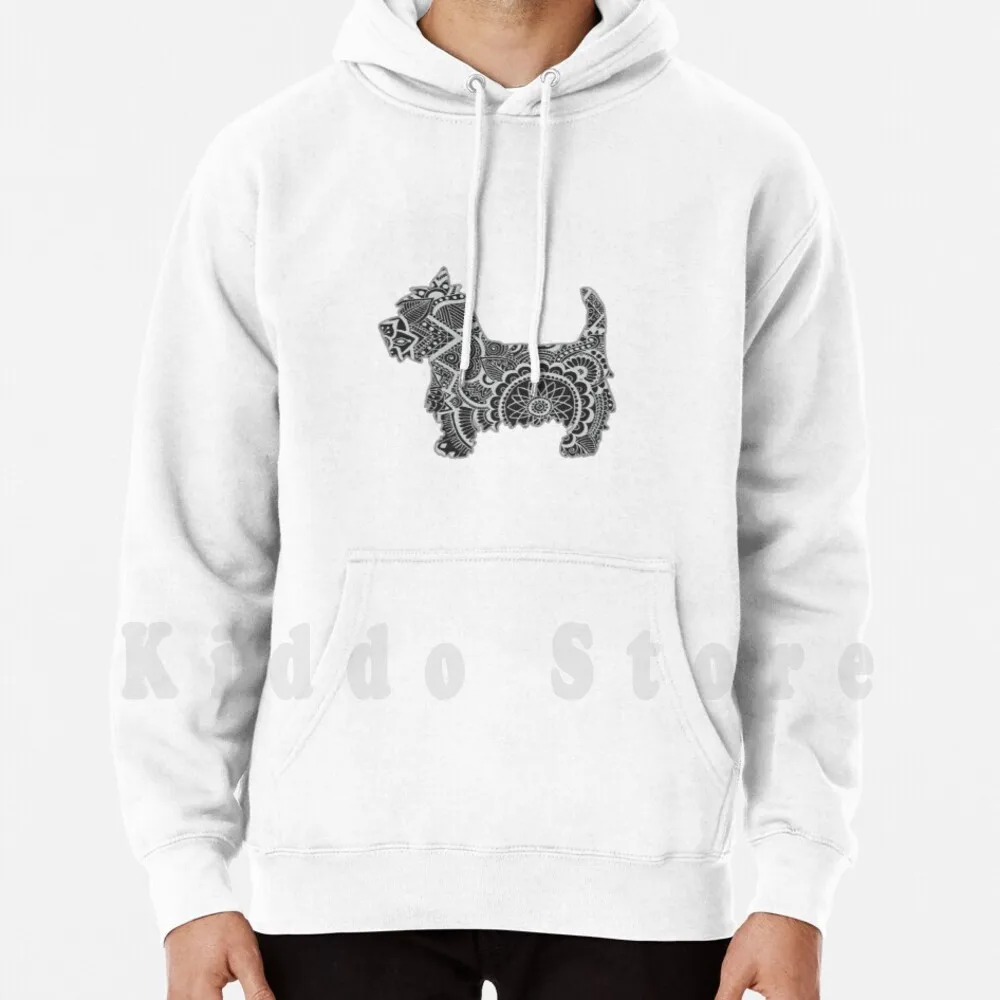 Westie Zentangle Hoodie Long Sleeve Zentangle Mandala Westie Westy West Highland White Terrier Dog