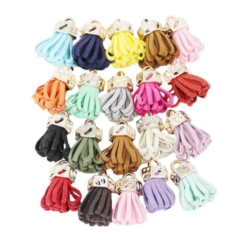 (20 pieces/lot ) Gold hat Tassel Vintage Leather Tassels Fringe for Purl Macrame DIY Jewelry Keychain Cellphone Straps Pendant