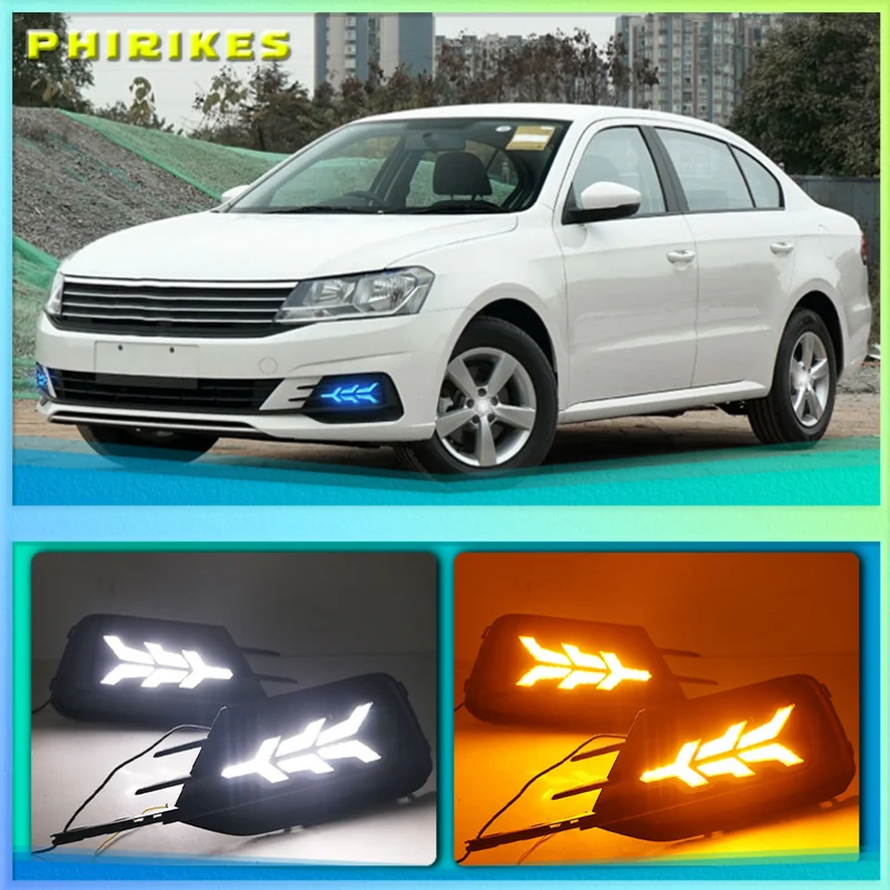 1 Pair For Volkswagen VW Lavida 2019 with Yellow Trun Signal Light Blue Night Lamp LED DRL Daytime Running Light