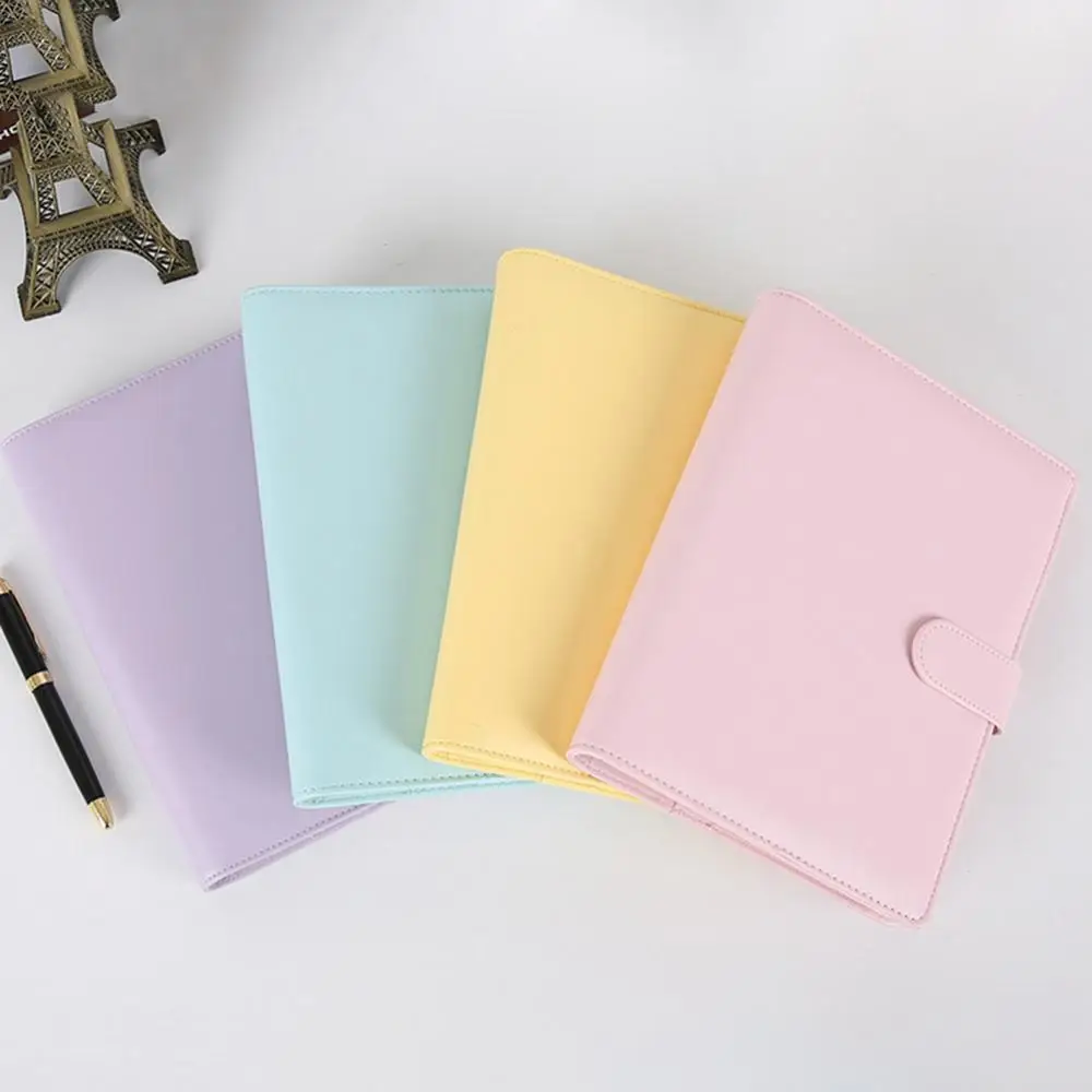 Macaron Color A5 A6  Binder PU-Clip-on Notebook Leather Loose Leaf Notebook Cover Notebooks Journal Office Stationery Supplies