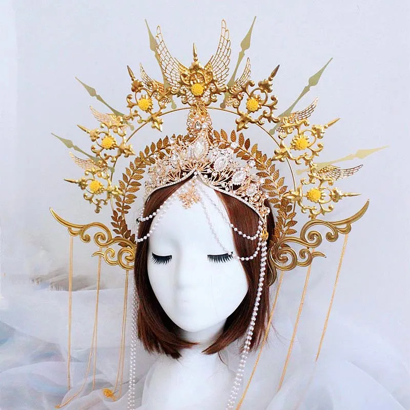 

Lolita Halo Crown Headpiece Gothic Goddess Angel Devil Feather Wings Mary Baroque Tiaras Headband Horns Cosplay Accessories