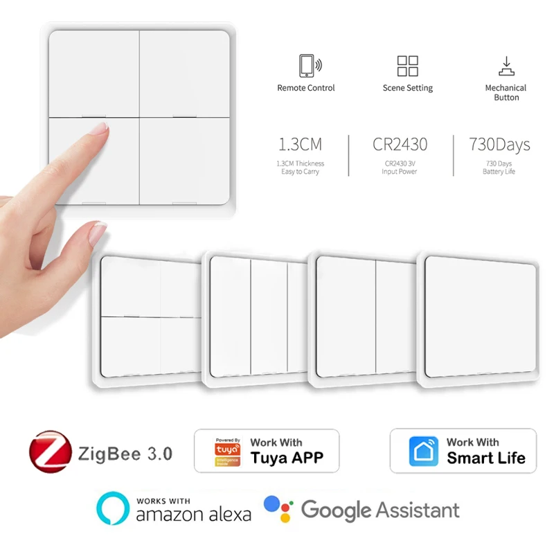 

4 Gang Tuya ZigBee Wireless 12 Scene Smart Light Switch Push Button Smart home Automation Scenario Smart Life Alexa Google Home