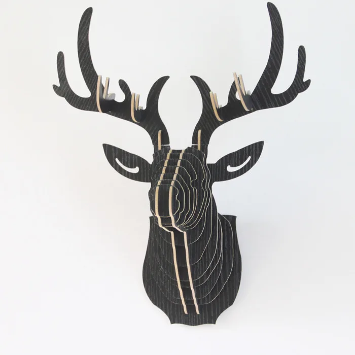 DIY 3D Wooden Animal Deer Head Art Model Home Office Wall Hanging Decoration Storage Holders Racks Four Colors Available