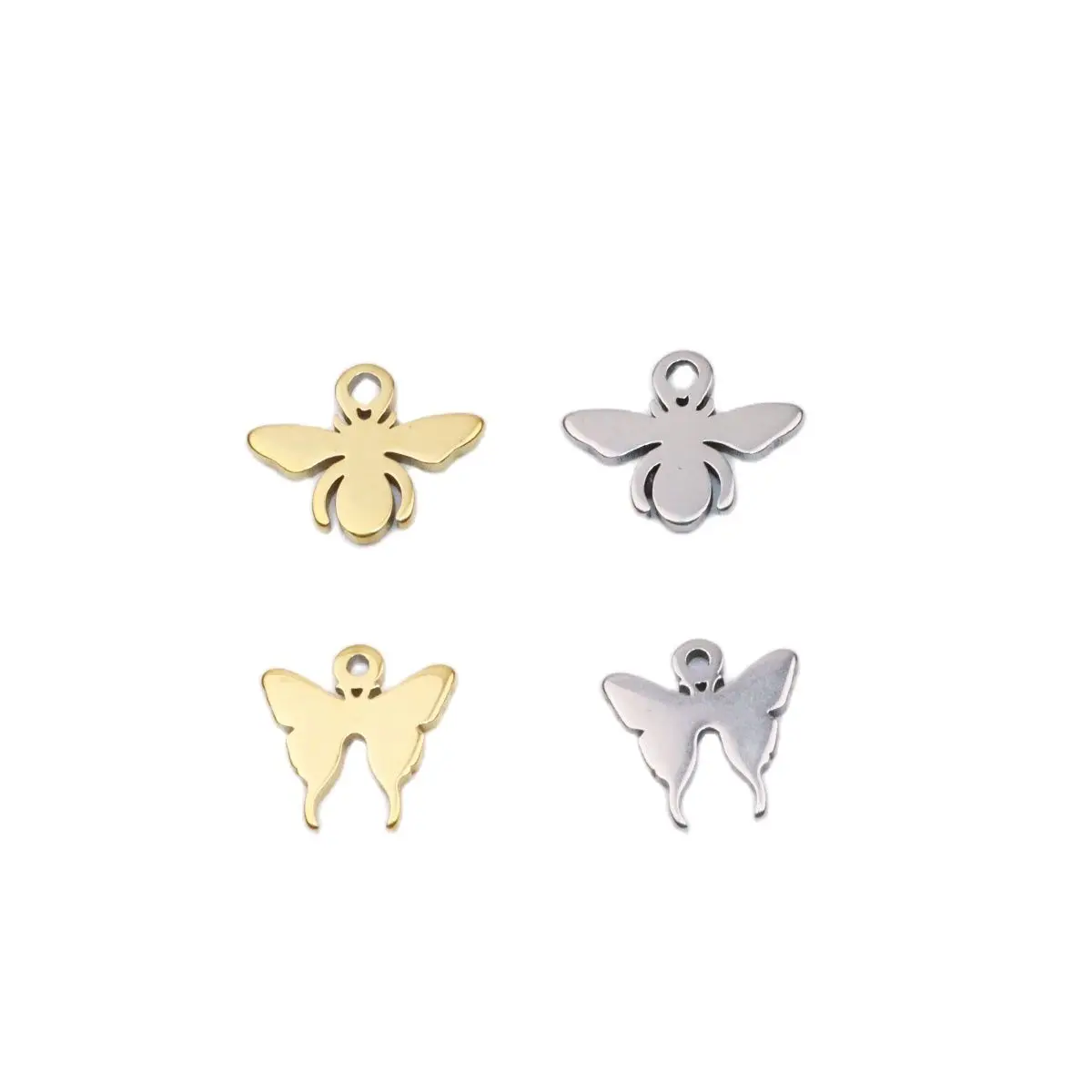 10pcs Wholesale Stainless Steel Pretty Mini Bee Charms Pendant DIY Necklace Earrings Bracelets Unfading Colorless 2 Colors