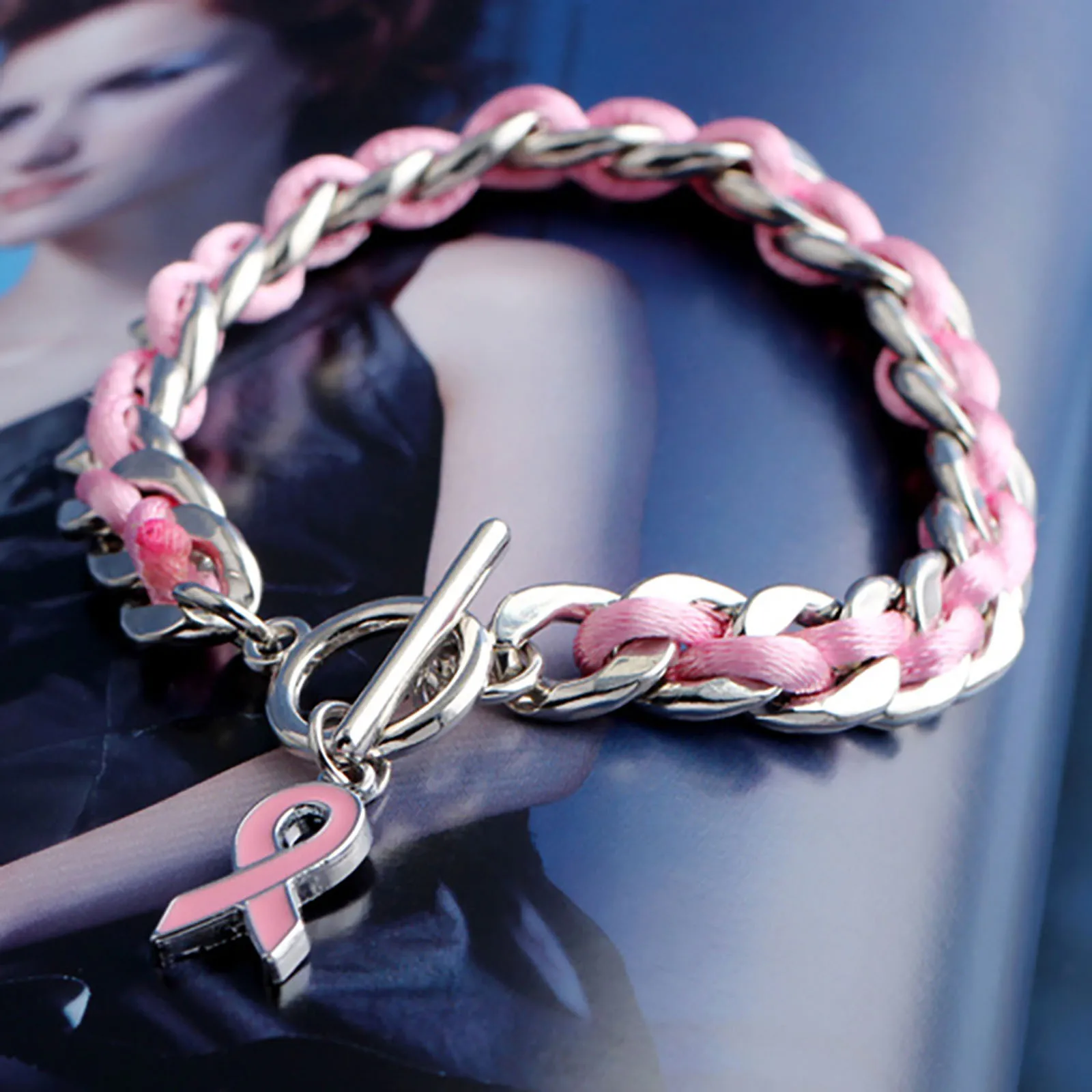 Breast Cancer Awareness Hope Bracelet For Women Pink Ribbon charm Braided Love Rope Wrap Bangle Fashion Bracelet Gift 2021