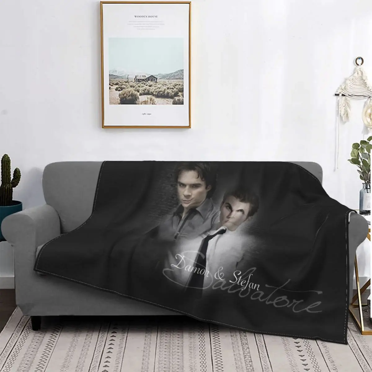 Damon Salvatore,Stefan Salvatore Blankets Fleece Decoration Ultra-Soft Throw Blankets for Bedding Bedroom Plush Thin Quilt