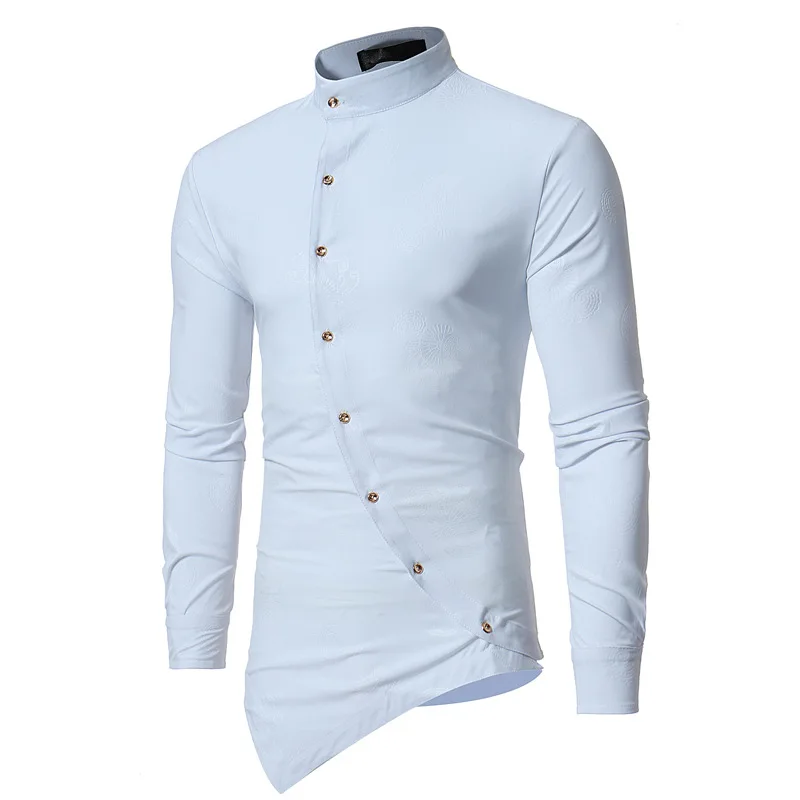 Mens White Paisley Dress Shirts Camisas Hombre 2022 Fashion Slim Fit Long Sleeve Shirt Men Business Casual Mandarin Collar Shirt