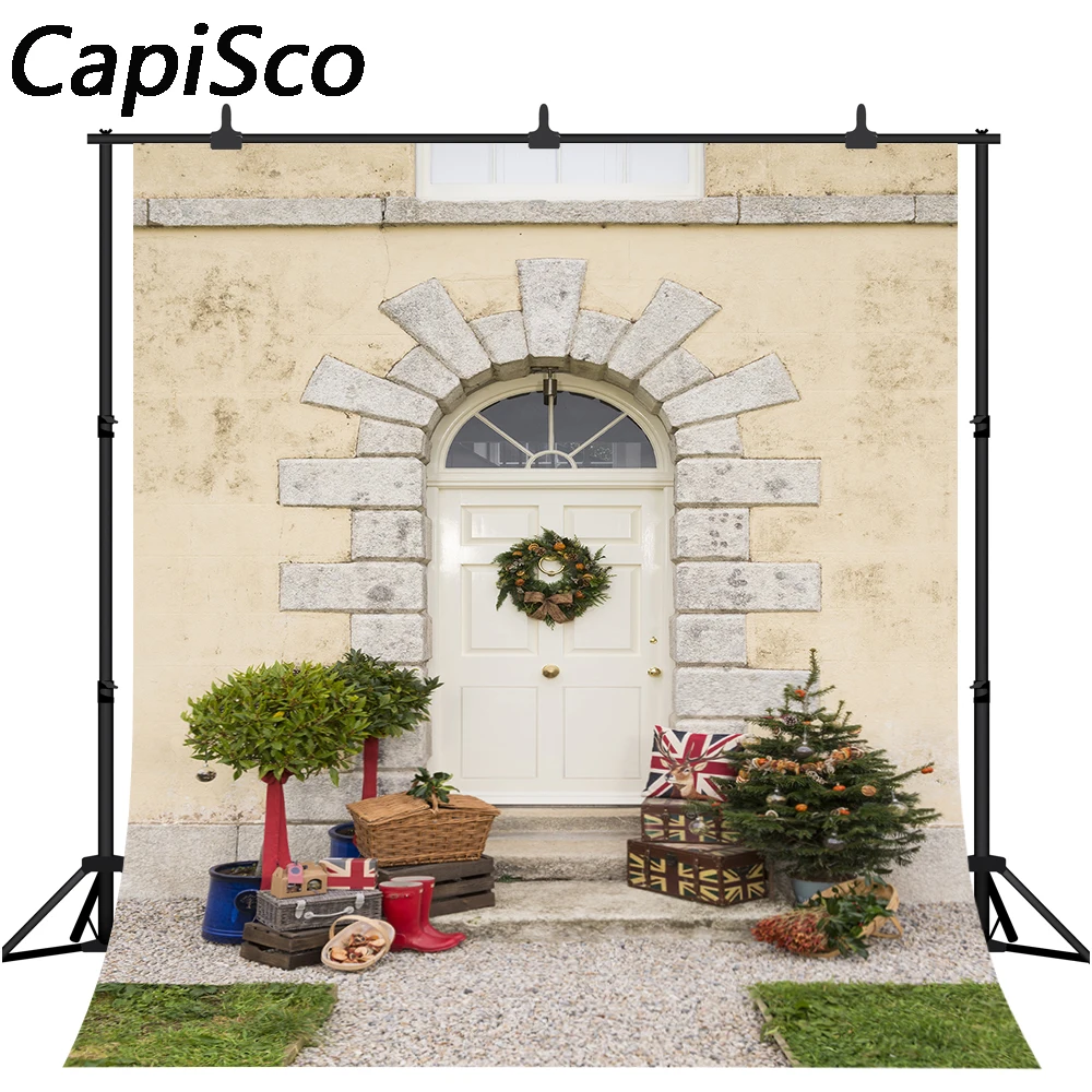 كابيسكو-إكليل من الباب الخشبي لعيد الميلاد ، وهدايا الكريسماس ، والتصوير الفوتوغرافي ، وإكليل عيد الميلاد ، وخلفية منزل سانتا كلوز ، وإكسسوارات استوديو الصور