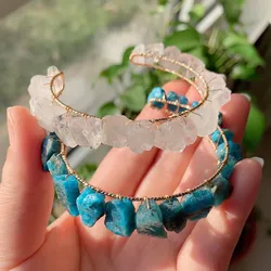 Healing Rock Mineral Stone Open Cuff Bangle Wire Wrapped Crystal Bracelets Natural Amethysts Citrines Kyanites Quartz Bracelet
