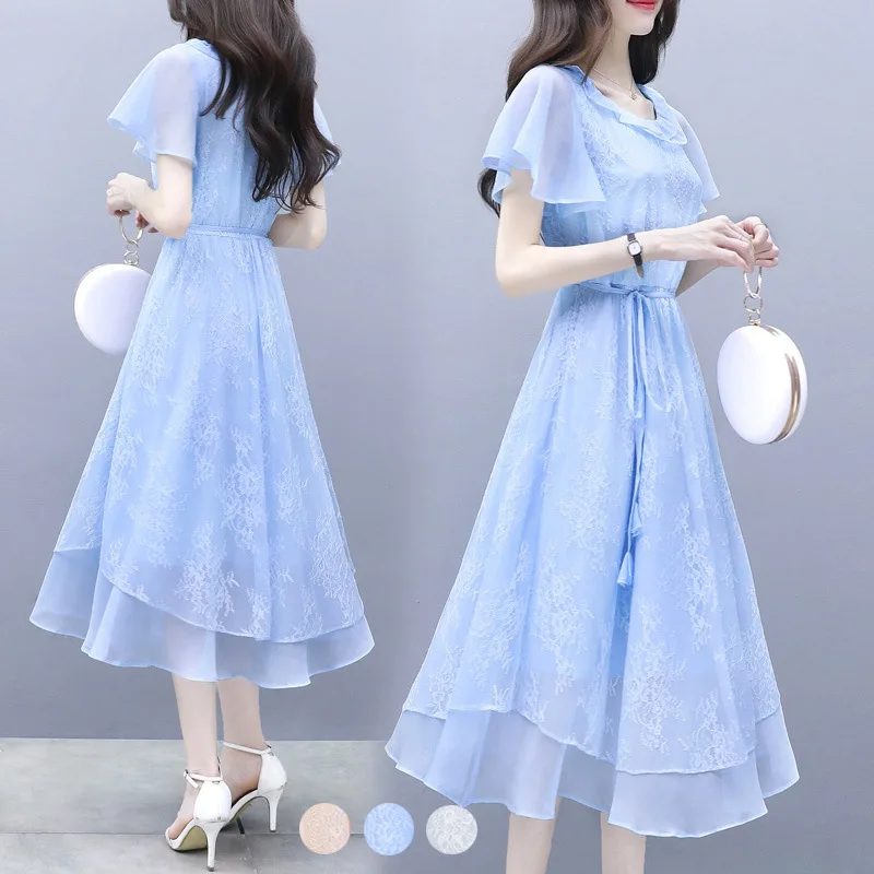 

Dress female summer dress new temperament gentle long section super fire fairy chiffon mesh dress women dress sexy dress