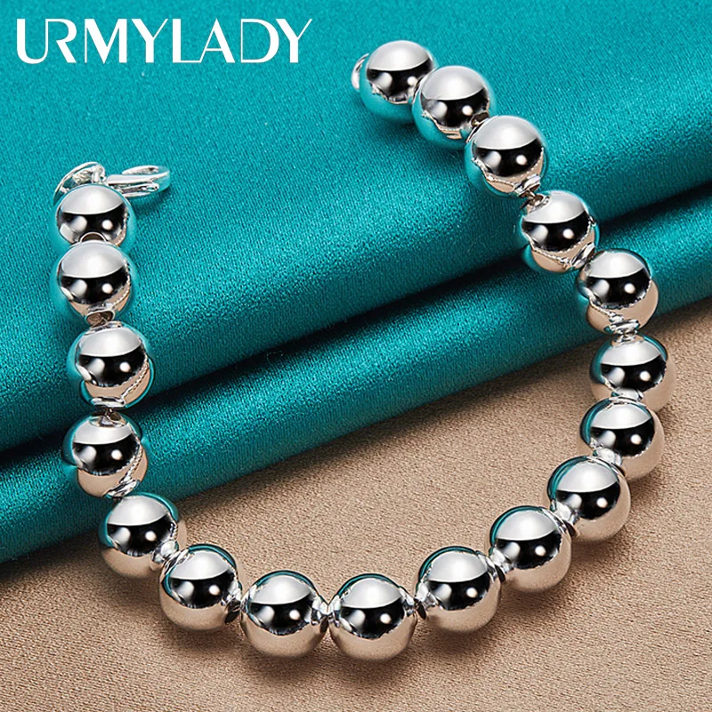 URMYLADY bracciale a catena con perline in argento Sterling 925 da 10mm per gioielli moda donna uomo festa di nozze