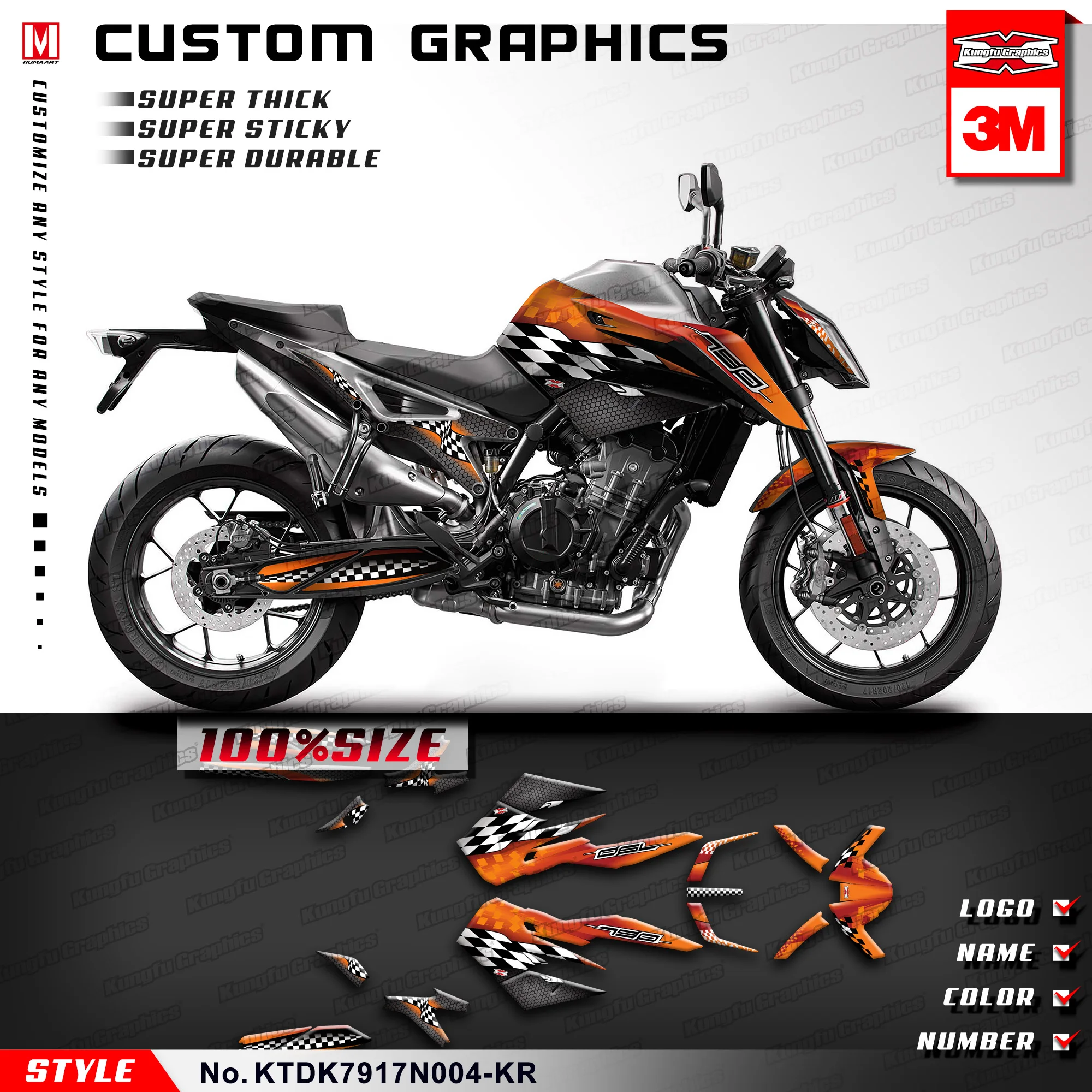 

KUNGFU GRAPHICS Motorcycle Stickers Wrap Kit for Duke 790 890 R 2017 2018 2019 2020 2021 2022 2023, KTDK7917N004-KR