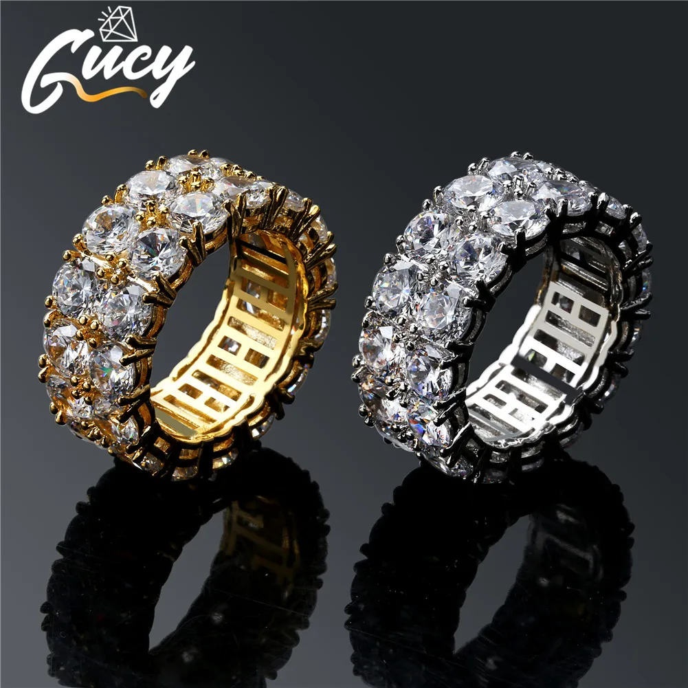 GUCY Hip Hop 2 Rows CZ Ring Full Bling Iced Out Wedding Rings Micro Pave Zircon For Men Women Gift 7.8.9.10.11 Available