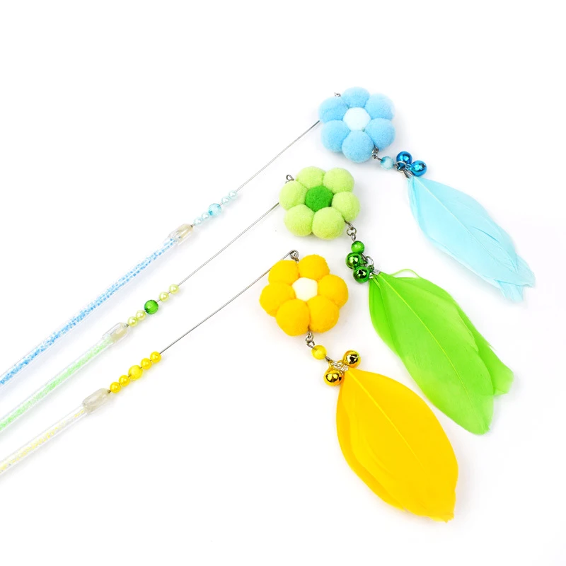 1 Piece Handmade Cat Toy Tease Cats Sticks Feathers Bell Flower Funny Grab Resistant Pet Toys Leap Cats Accessories Pet Products