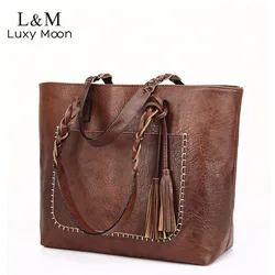 Vintage Handbag Women Brown Leather Shoulder Bag Ladies Retro Tote Large PU Handbags bolso 2020 Fashion Big Black Bags XA540D