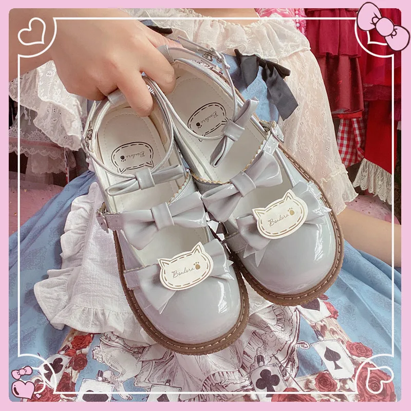 Sweet lolita shoes tea party kawaii princess kawaii shoes vintage lace bowknot flat heel 1-3cm low heel women shoes loli cosplay