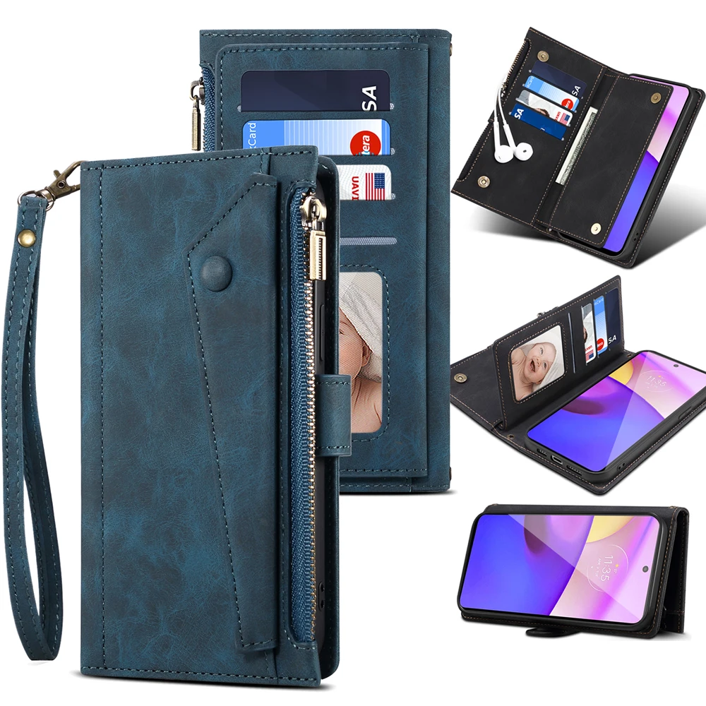 

Wallet Hand Bag Case For Motorola Moto E20 E30 Multifunction Flip Leather Mobile Phone Cover For Moto E40 Fundas With Rope