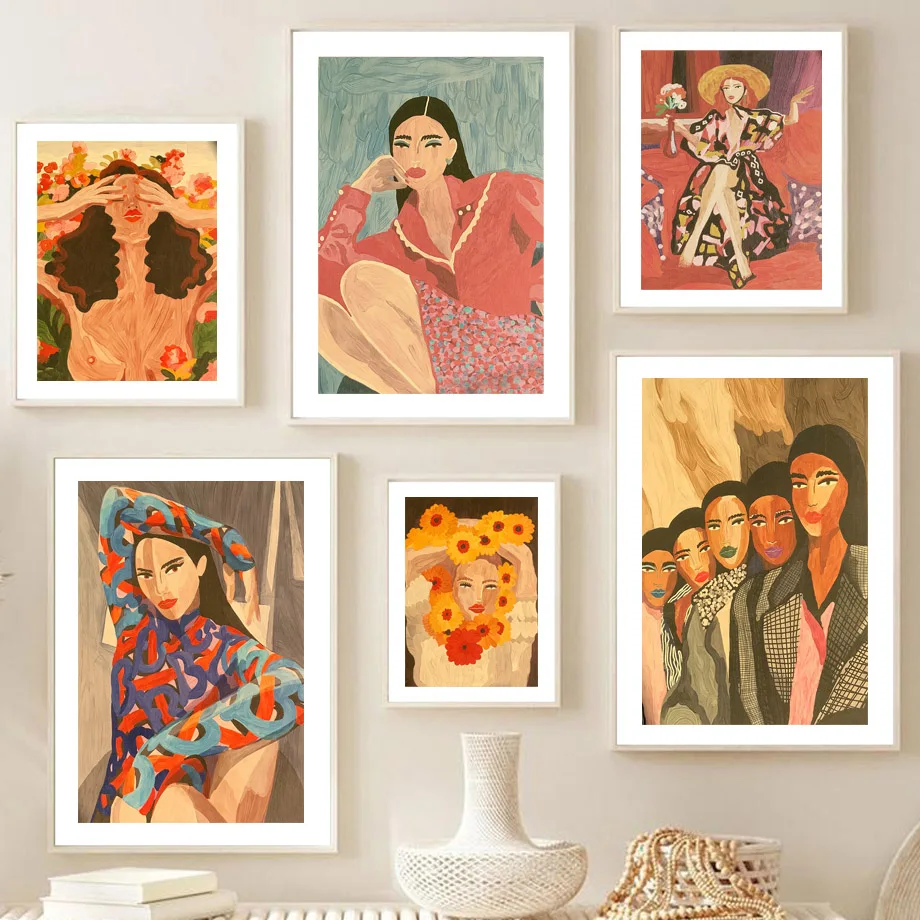 Vintage Posters And Prints Fashion Confident Naked Woman Flower Wall Art Canvas Painting Wall Pictures For Living Room Decor