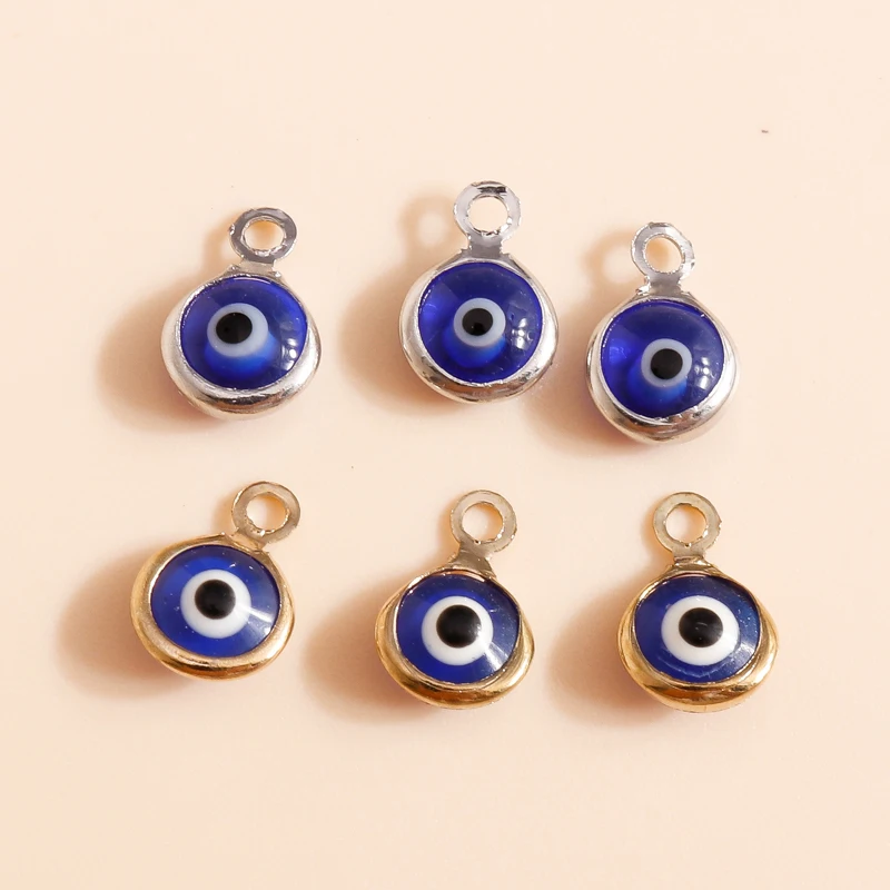 Leslie 60pcs 7*10mm Evil Eyes Charms Pendants for Earrings Bangles Handamde DIY Gold Silver Color Enamel Charms Jewelry Making