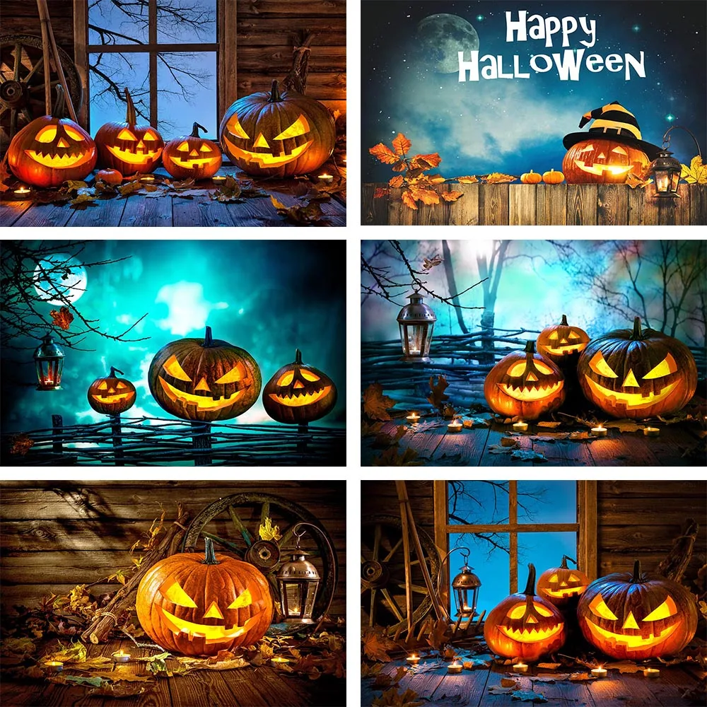 Avezano Halloween Fall Backdrops Pumpkin Lantern Forest Bat Witch Decor Baby Photography Background For Photo Studio Photophone