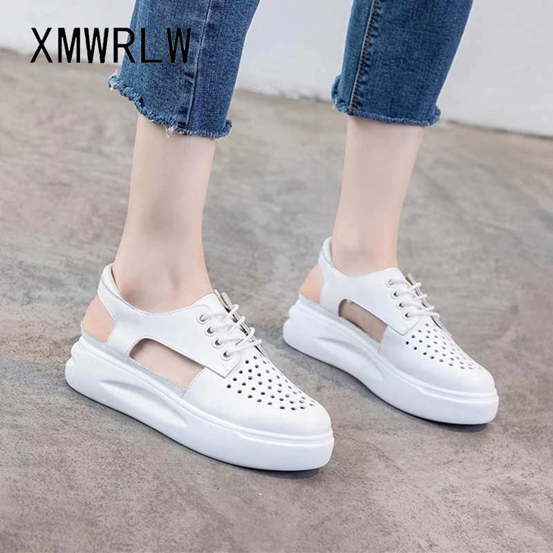 

XMWRLW Women's Summer Sandals Genuine Leather Casual Shoes Woman Closed Toe Sandals 2020 Summer Plus Size Ladies Beach Sandal