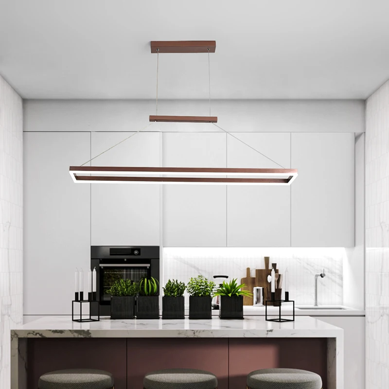 Candelabro Rectangular para restaurante, iluminación LED moderna, iluminación rectangular para cocina, oro/café